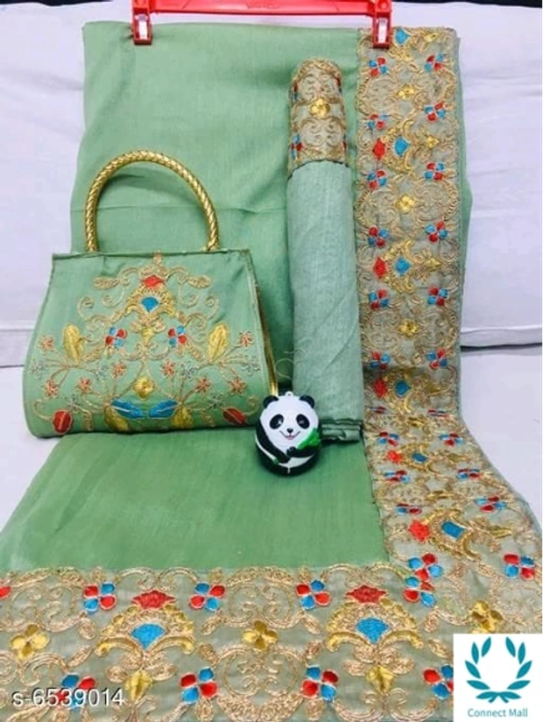 Trendy Women's Saree With Free Embroiderd Designer Bag - Saree Length Size-5.5m Blouse Length Size-0.8, Banglori Silk, Pack of :1